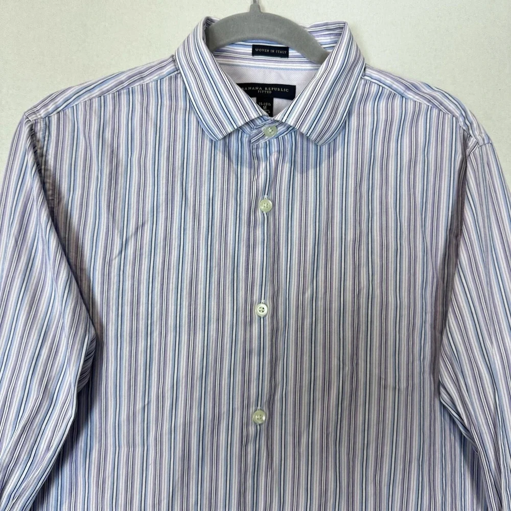 Banana Republic Dress Shirt Mens Medium 15.5 Blue Stripe‎ Slim Fit Button Down